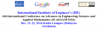 6th International Conference on Advances in Engineering Sciences and Applied Mathematics (ICAESAM-2016)